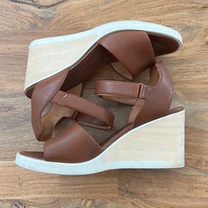Camper Brown Leather Velcro Strap Summer Heeled Sandal
